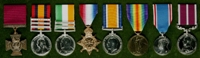 James Pitts : (L to R) Victoria Cross; Queen's South Africa Medal with clasps 'Elandslaagte', 'Defence of Ladysmith', 'Belfast'; King's South Africa Medal with clasps 'South Africa 1901', 'South Africa 1902'; 1914-15 Star; British War Medal; Allied Victory Medal; 1937 Coronation Medal; Meritorious Service Medal